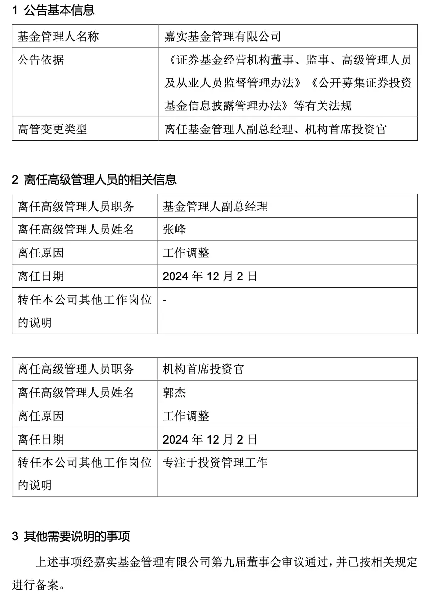 嘉实基金高层大地震！两位高管同日离任，万亿公募未来何去何从？  第2张