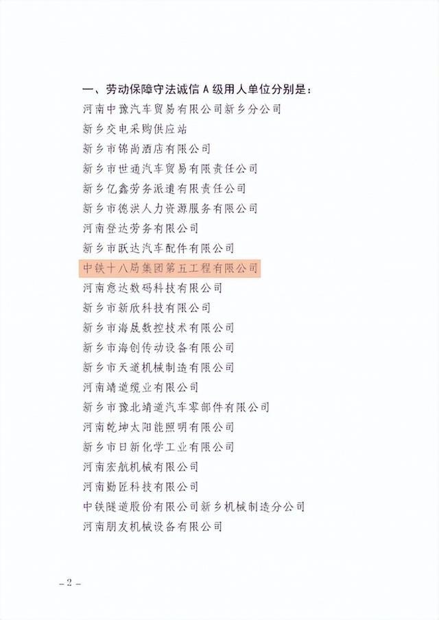 中铁十八局五公司获劳动保障诚信等级评价 A 级单位荣誉称号，凭啥？  第3张