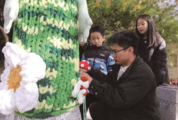 90后艺术博主葛多为梧桐树穿毛衣，市民纷纷打卡拍照，南通再现网红奇迹