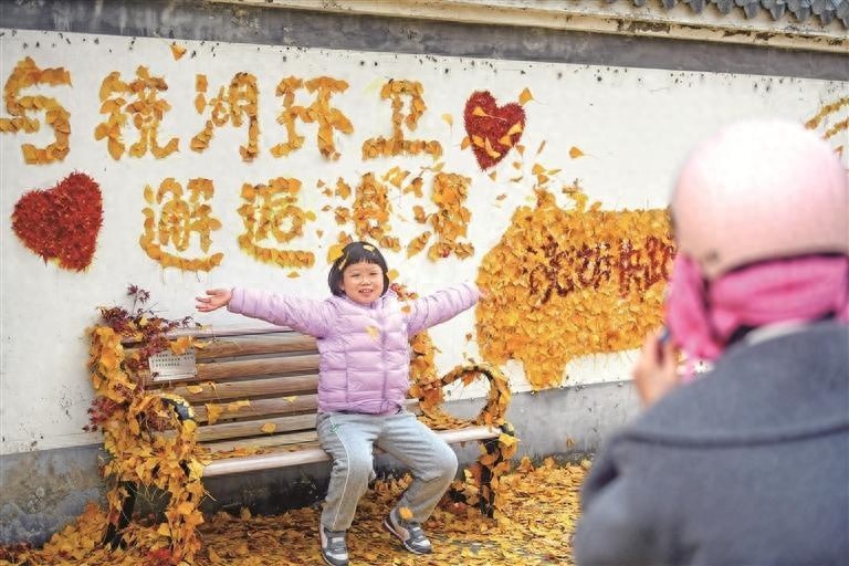 芜湖金色大道惊现银杏落叶艺术墙，大学生创意引爆市民打卡热潮  第1张