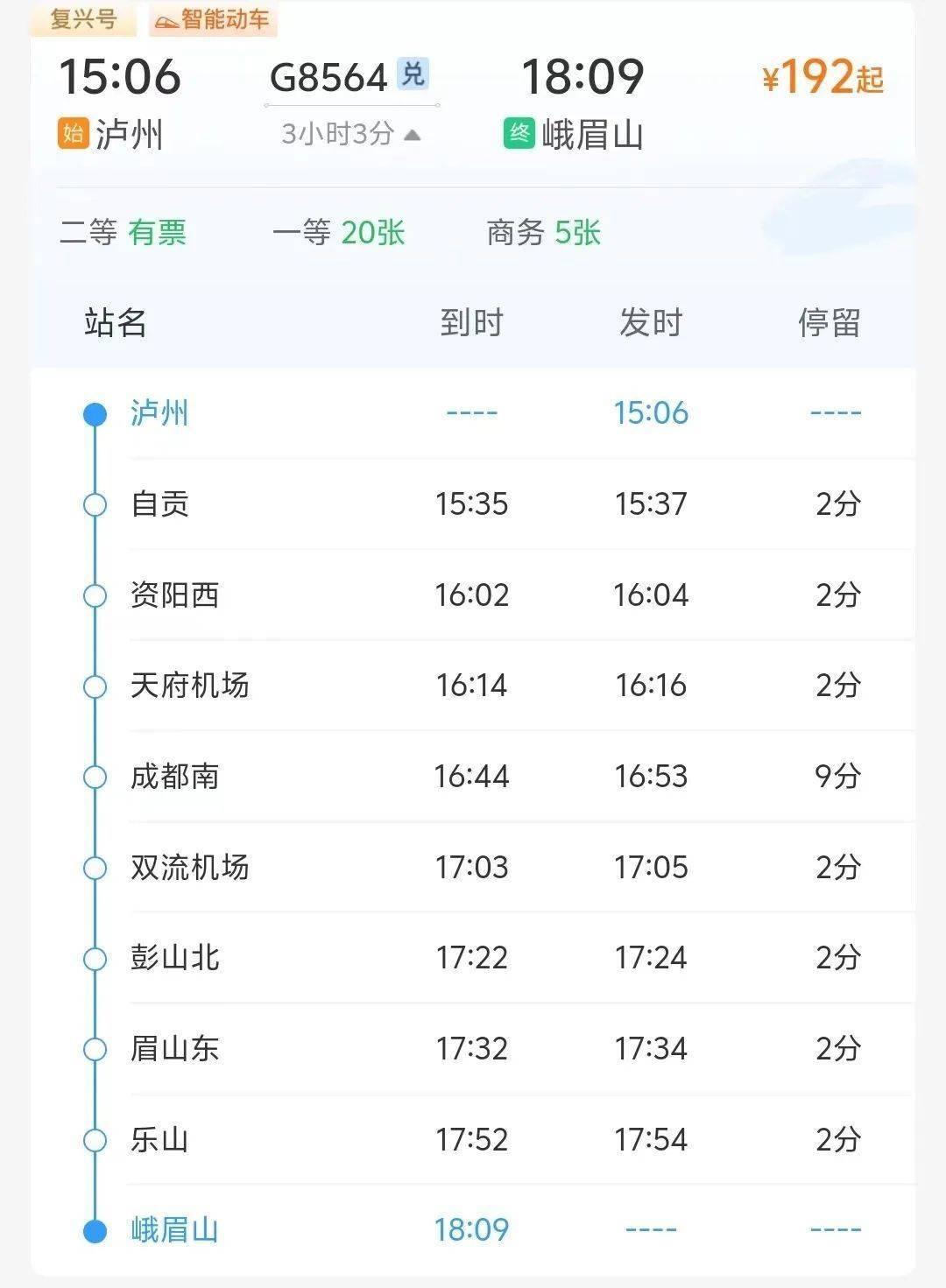 哇塞！新增 2 对动车，峨眉山与离堆公园、泸州更亲近啦  第2张