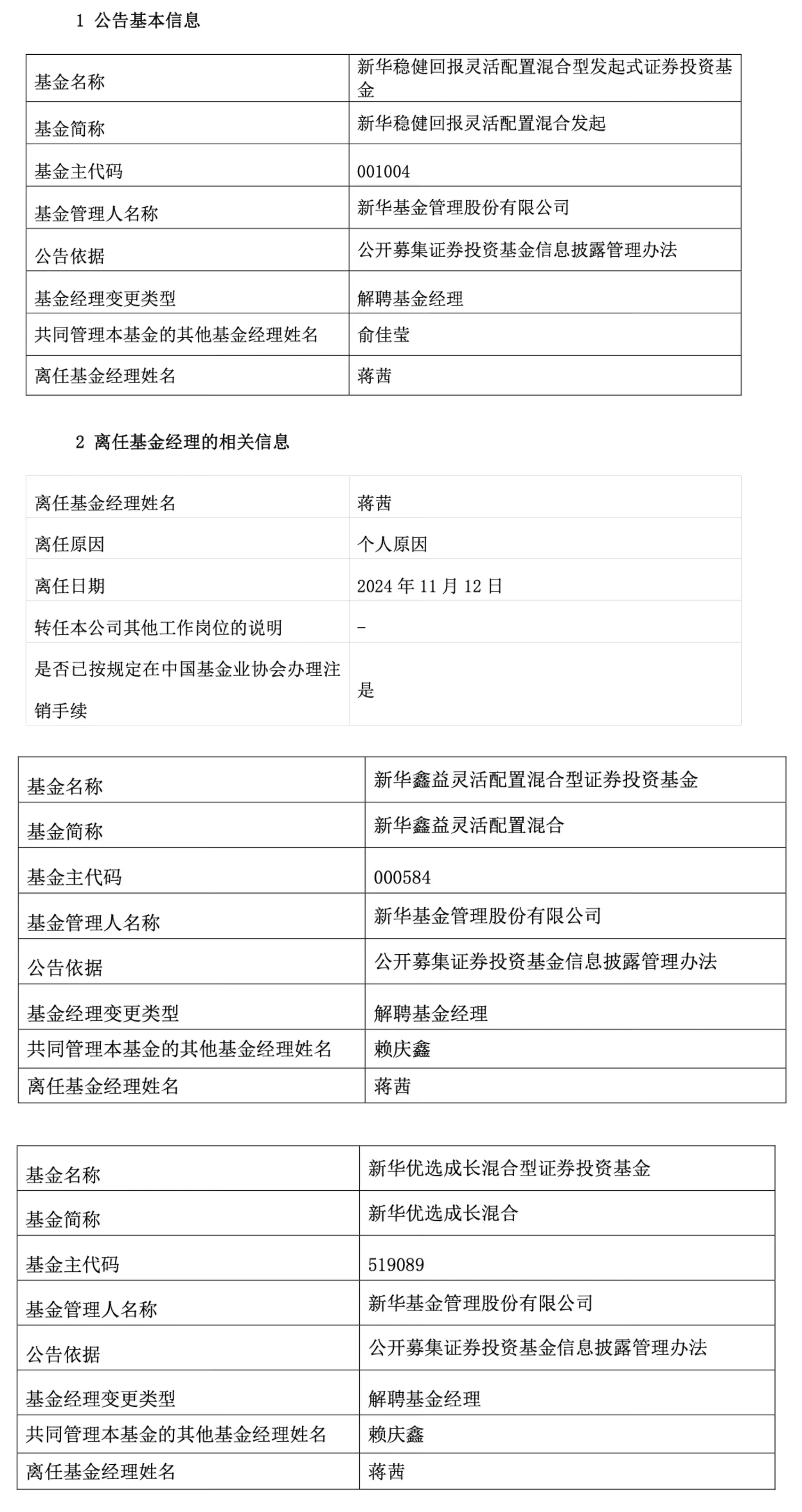 突发！新华基金副总经理蒋茜卸任旗下所有产品，原因是……