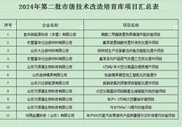 垦利经济开发区 11 个项目入选市级技改培育库，推动企业转型升级