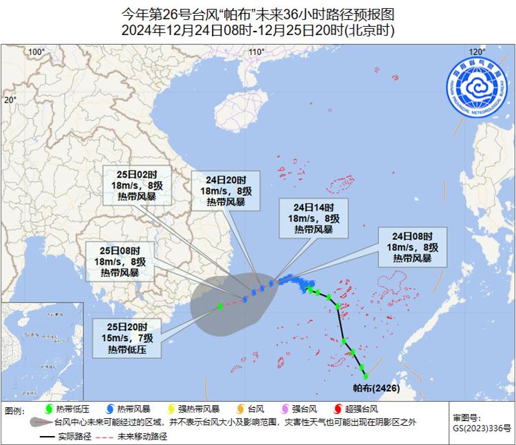 台风帕布逼近越南南部沿海，海南省气象局发布四级预警，南海中西部海域将迎大风天气  第2张