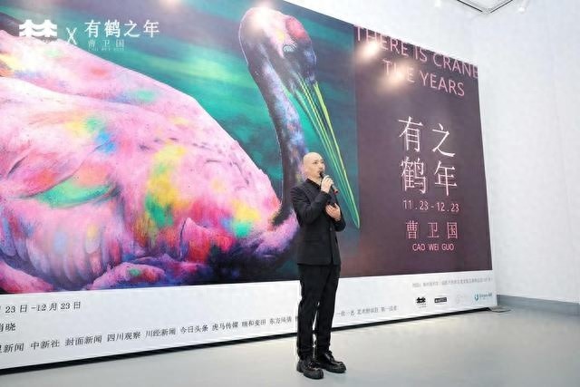 惊！知名青年艺术家曹卫国作品展成都开幕，近十年专注丹顶鹤与桃花创作