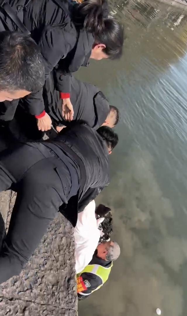 寒风刺骨中，这位保安师傅的英勇举动让西湖断桥边上演感人一幕  第2张