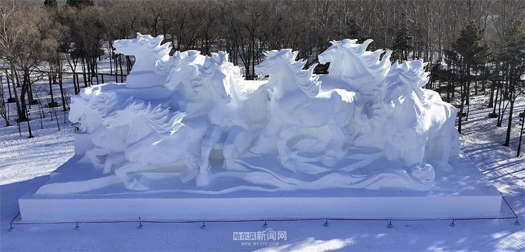 震撼!32米巨型雪雕八骏踏雪亮相太阳岛,八匹骏马踏破雪浪的磅礴气势令人惊叹 第5张 震撼!32米巨型雪雕八骏踏雪亮相太阳岛,八匹骏马踏破雪浪的磅礴气势令人惊叹 第5张