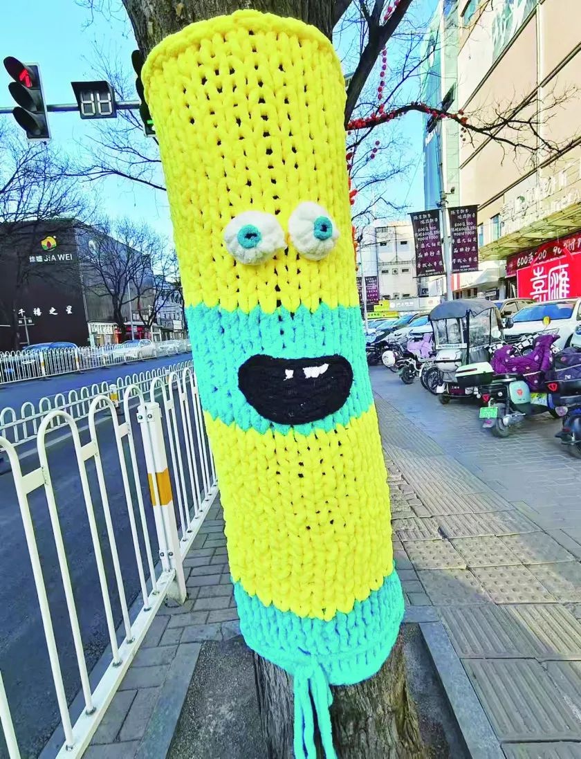 冬日暖心奇景！潞州区英雄中路六棵大树穿上多巴胺毛衣，市民纷纷打卡拍照  第3张