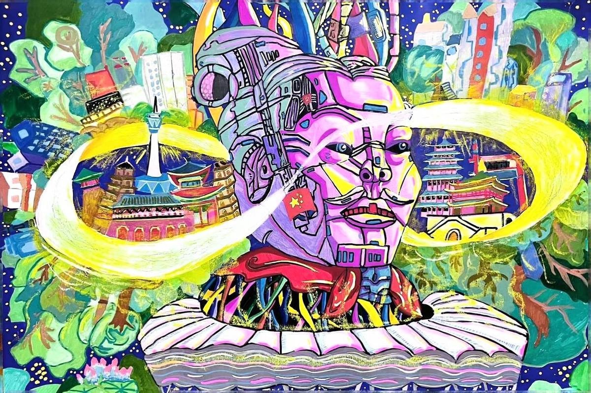 西安浐灞第三小学学生美术作品惊艳长安云2024科技绘画展，艺术与科技完美融合  第3张