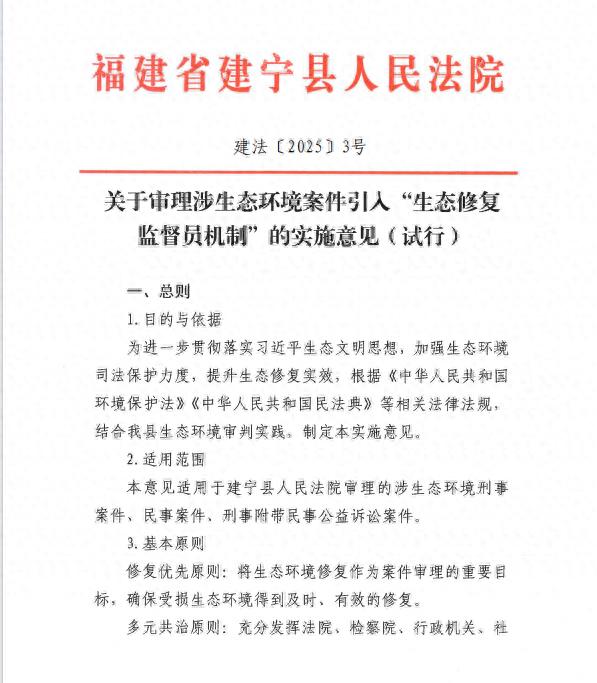 建宁法院出台重磅意见！12名生态修复监督员如何筑牢万顷青山防线？