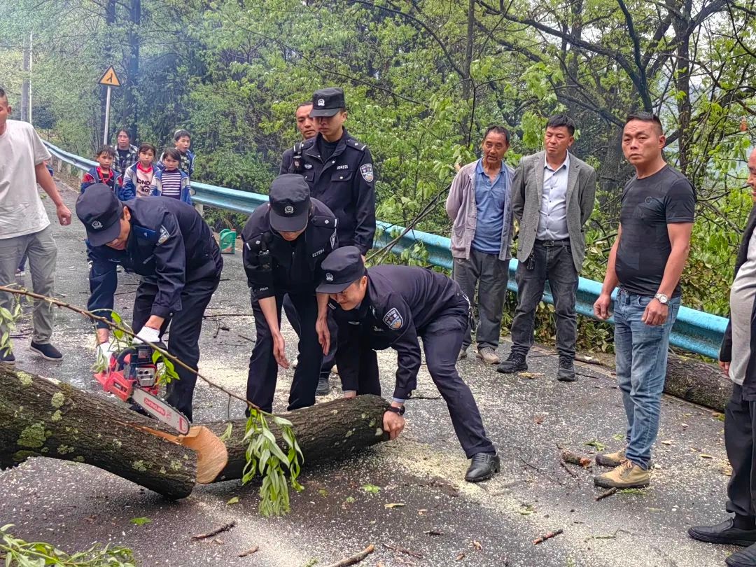 4月12日狂风暴雨突袭，泉坝民警与群众齐心清障，道路畅通靠他们？  第2张