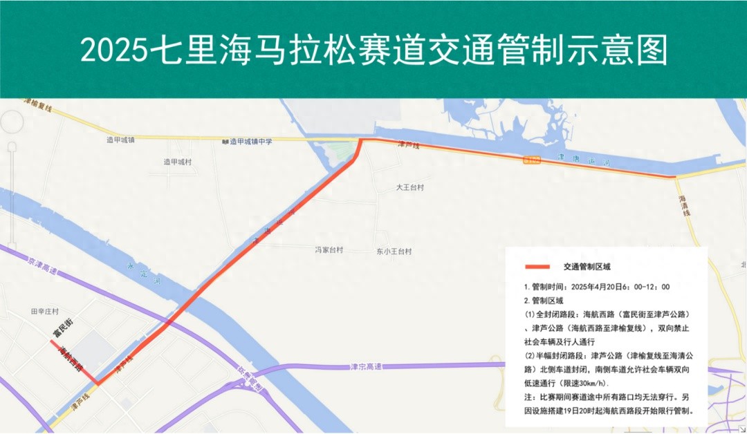 2025天津宁河七里海半程马拉松来袭！这些路段将临时封闭，你的出行受影响了吗？  第1张