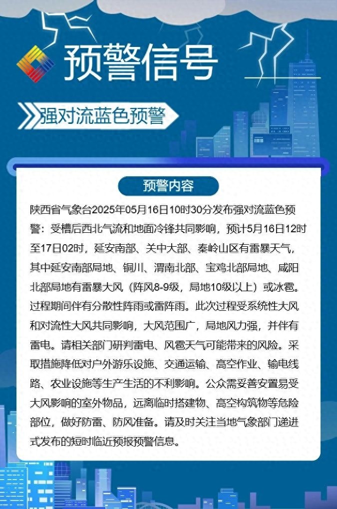 5月16日陕西多地将现雷暴大风或冰雹！你做好防范了吗？