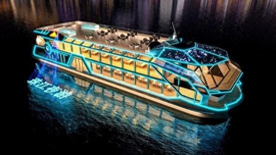 广州首艘3D全息投影游览船震撼登场！未来科技与赛博朋克风格完美融合，你准备好体验了吗？