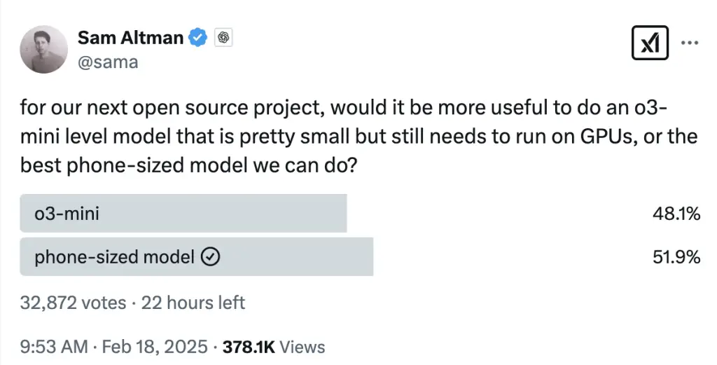 OpenAI真的要开源了？山姆·奥特曼发起投票，手机大小的模型或将成为现实