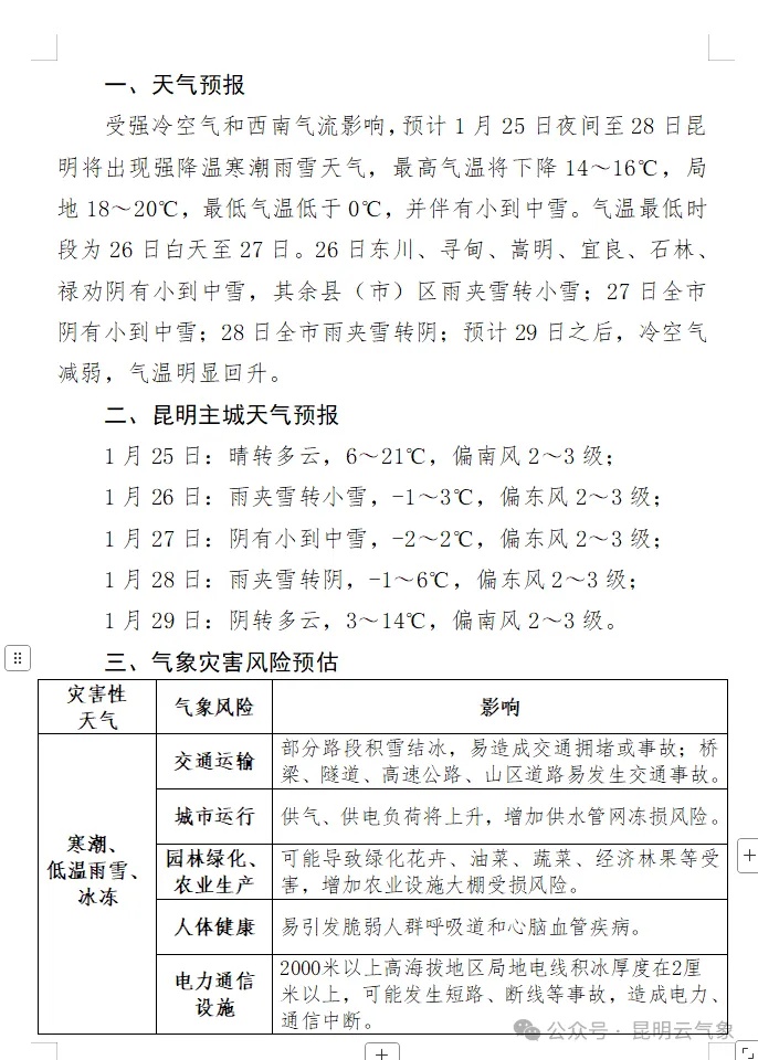 昆明即将迎来强降温寒潮雨雪天气，最高气温骤降14~16℃，你准备好了吗？  第2张