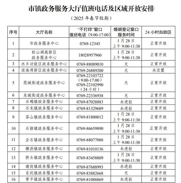 2025年春节不打烊！东莞政务服务大厅8天全开，紧急事务怎么办？  第2张